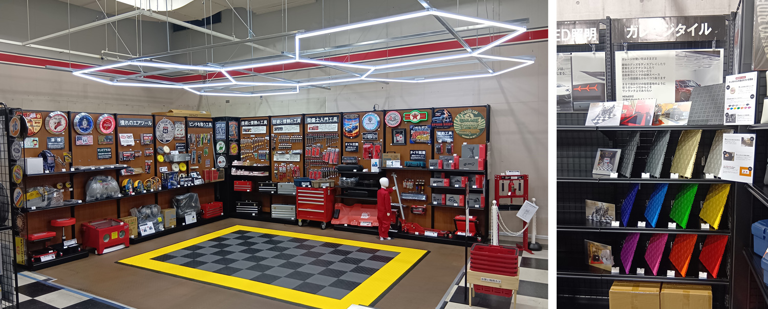 ガレージ タイルのバイクショールーム 床 フロアタイル